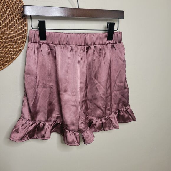 Nasty Gal Pajama Bottoms Satin Ruffle Mauve Small 6 - Picture 5 of 16